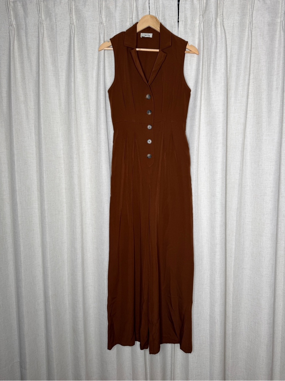 Sleeveless Brown Button-Front Jumpsuit